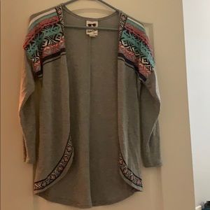 Grey belle du jour cardigan with pattern on sleeve